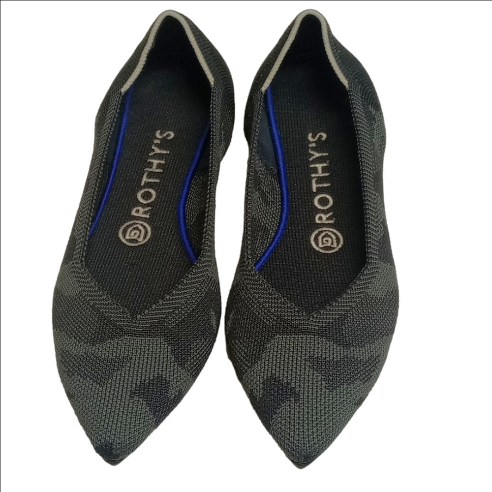 ROTHY'S THE POINT II CAMO GRAY BLACK FLATS WASHABLE